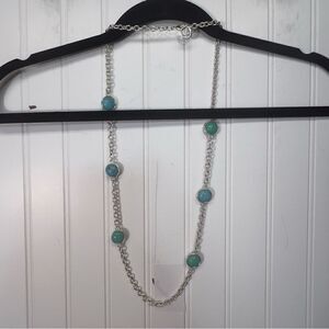 Vintage Crown Trifari Faux Turquoise Silver Necklace